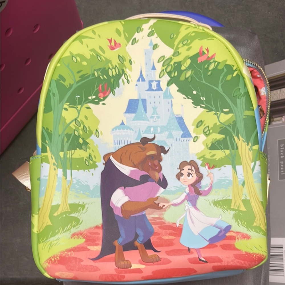 Loungefly Beauty and the Beast Blue and Green Backpack with Character Design